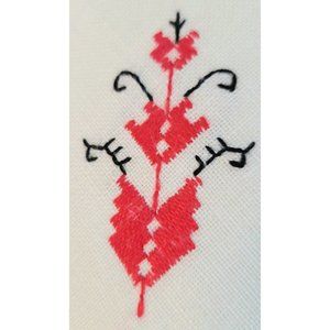 3 Vintage Linen Placemats & Napkins HAND STITCHED Red & Black Geometric Design